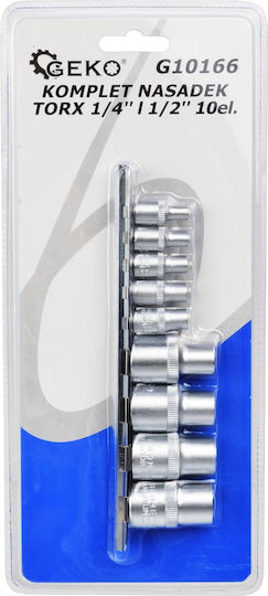 Geko Καρυδάκια Torx με Καρέ Υποδοχής 1/2", 1/4" Σετ 9τμχ