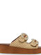 Tsakiris Mallas Leather Women's Flat Sandals Flatforms in Beige Color