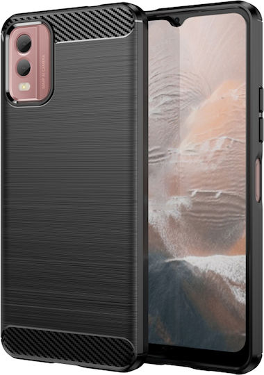 Techsuit Carbon Umschlag Rückseite Silikon Schwarz (Nokia C32)