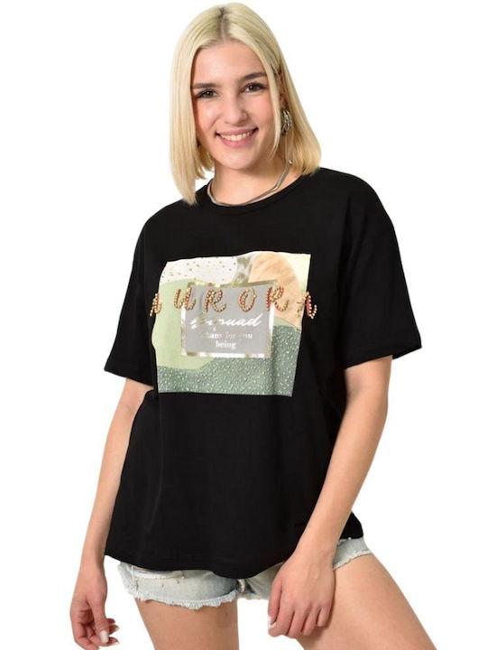 Γυναικείο T-shirt Στρας Aurora Μαύρο 23966