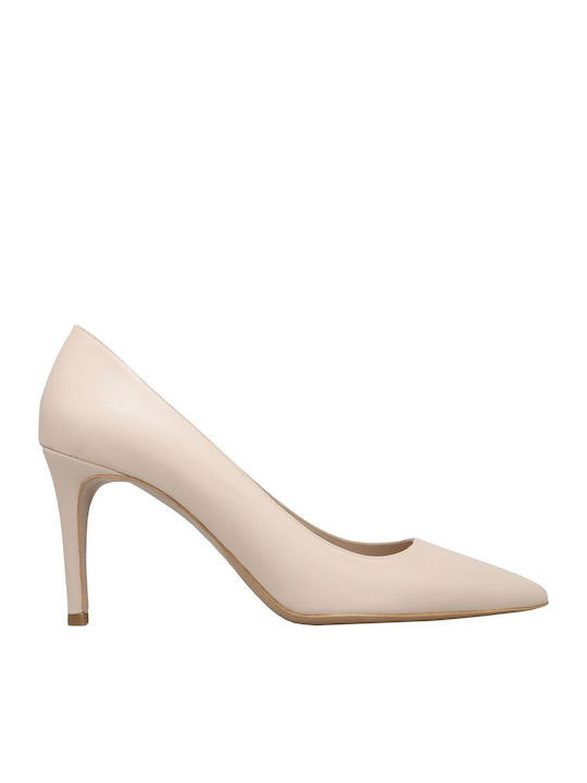 Leder Pumps mit hohem Absatz cream