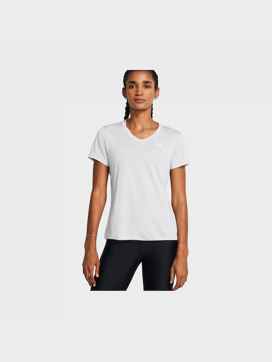 Under Armour Twist Women's Athletic Blouse Fast Drying with V Neck White