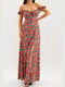 Semine Red Maxi Floral Dress with Slit