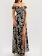 Simene Black Floral Maxi Dress with Slit