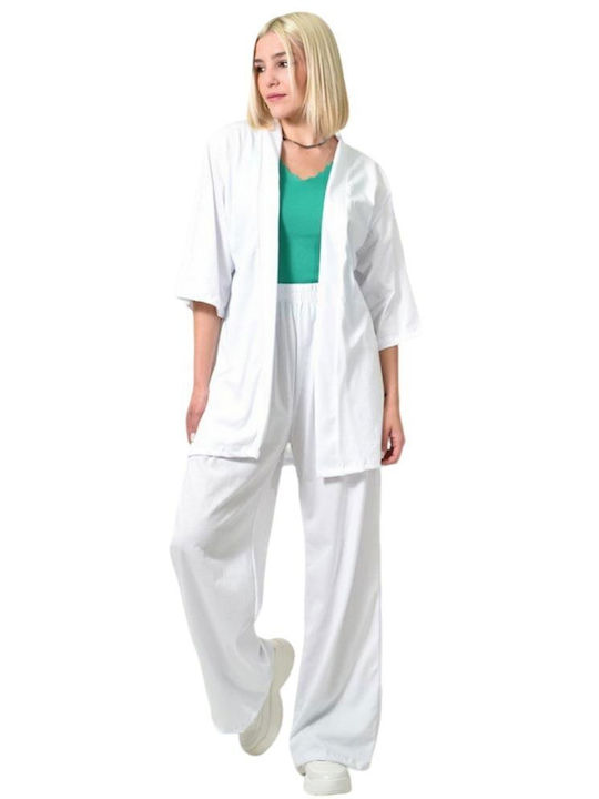 White Solid Color Kimono Set 23841