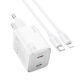 Hoco Ladegerät GaN mit 2 USB-C Anschlüsse und Kabel USB-C - Lightning 45W Stromlieferung Weißs (N42)
