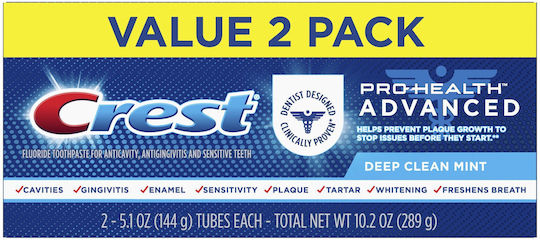 Crest Pro-health Advanced Toothpaste for Whitening , Cavities , Ulitis & Plaque 2x144gr