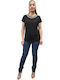 Damen T-Shirt mit Ziersteinen Schwarz