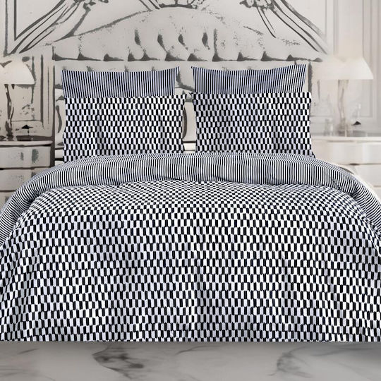 Makis Tselios Home Check Σετ Κουβερλί Μονό Βαμβακερό Μαύρο 160x240cm 2τμχ