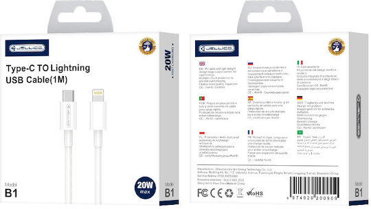 Jellico USB-C to Lightning Cable 20W Λευκό 1m