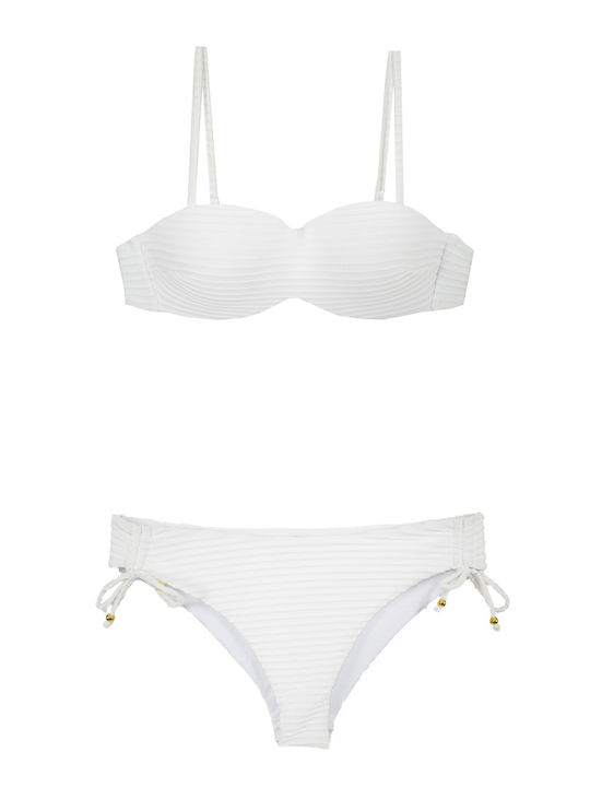 Women's Strapless Bikini Set with Textured White Bandeau S24