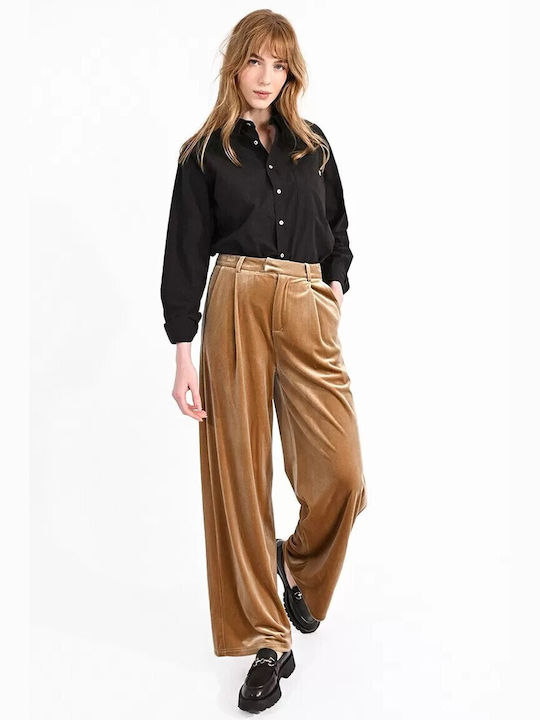 Molly Bracken Pants Women's High-waisted Velvet Trousers Brown