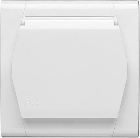 Elektro Plast Μονή Χωνευτή Πρίζα Ρεύματος Στεγανή με Καπάκι Λευκή