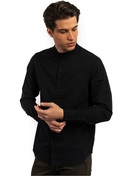 Men's Shirt Ratter Mao Collar Black