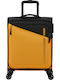 American Tourister Spinner Cabin Fabric Suitcase Black - Yellow With 4 Wheels Height 55cm