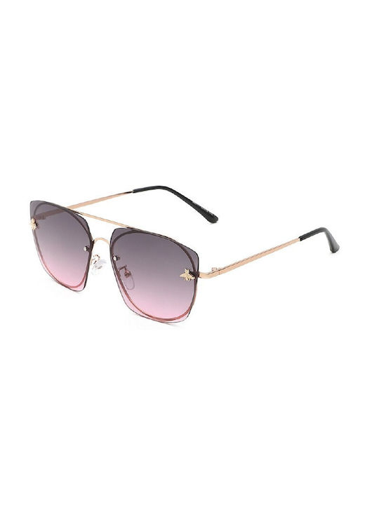 V-store Sunglasses with Gold Metal Frame and Purple Gradient Lens 80-77