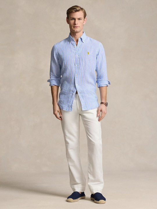 Ralph Lauren Men's Shirt Linen Striped Blue