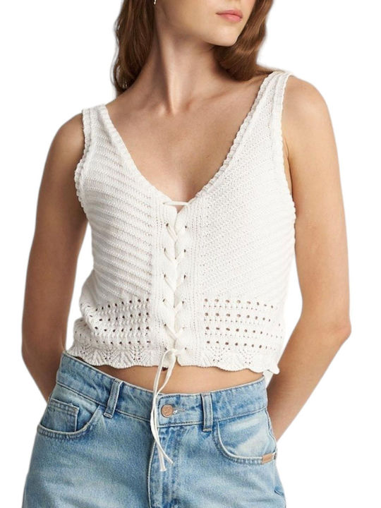 Top Attrattivo Tricotat Crop 9p21817-alb Femei