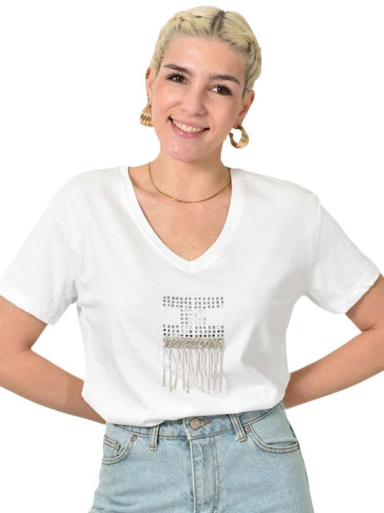 White Rhinestone T-shirt 24150