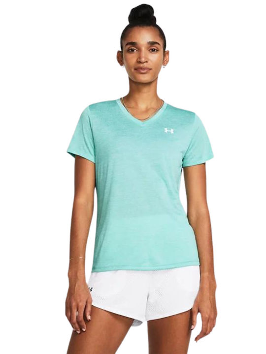Under Armour Damen Sportliche Bluse Kurzärmelig mit V-Ausschnitt Radial Turquoise