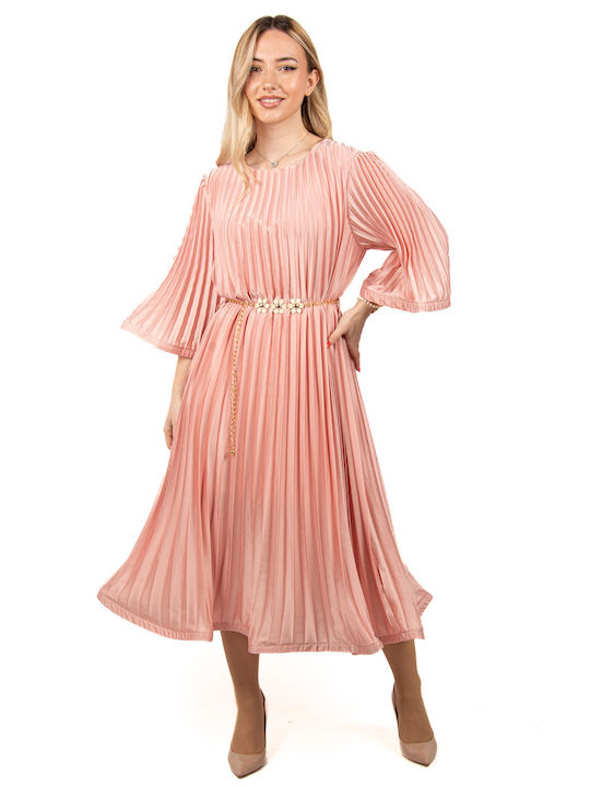 Pleated Retro Pink Dress