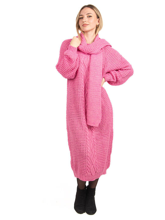 Knitted Scarf Dress Fuchsia