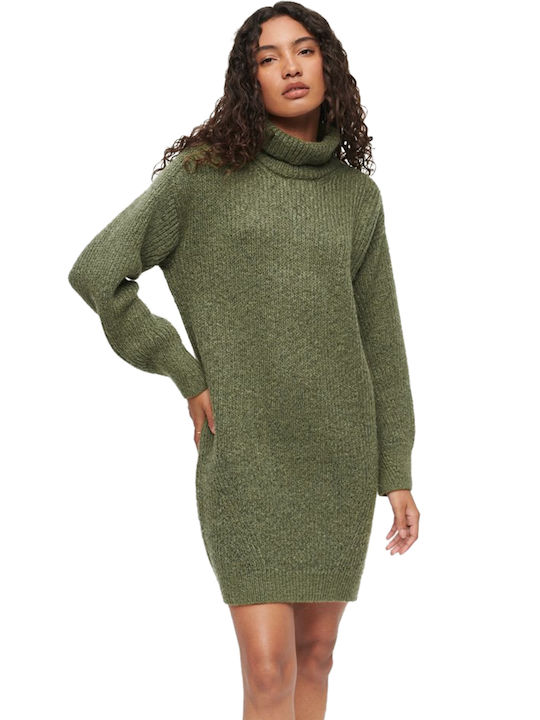 Superdry Knitted Ribbed Turtleneck Dress Women's W8011684a-9ct 9ct/soft Moss Green