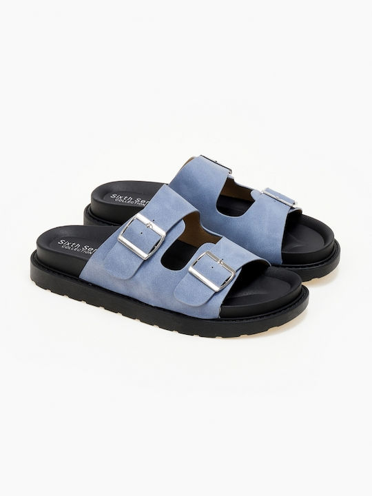 Flatform Suede Texture Blue Sandals