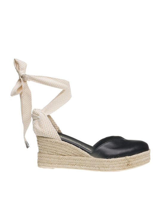 Women's Leather Platform Espadrilles Black