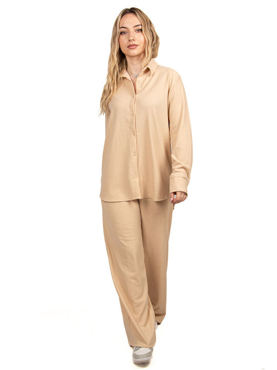 Ellen Femei Beige Set cu Pantaloni