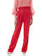 Women's High-waisted Fabric Trousers Straight Line Red