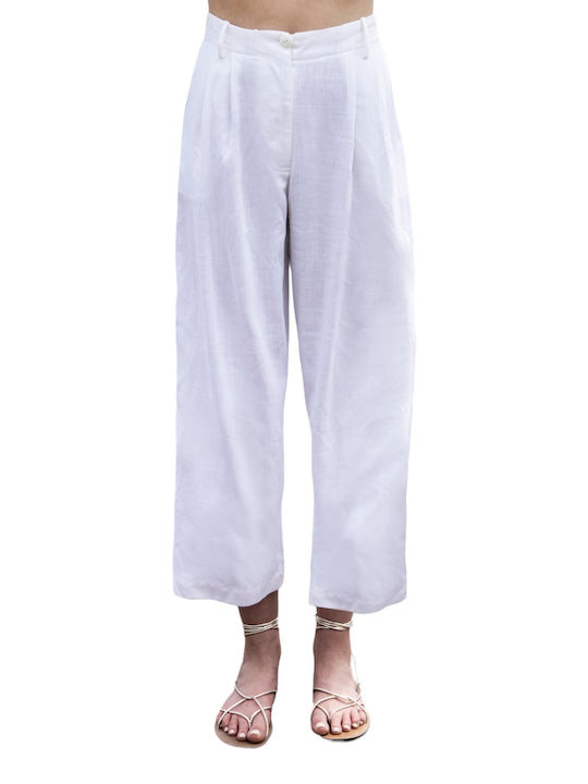 Aggel Women's Linen Trousers White