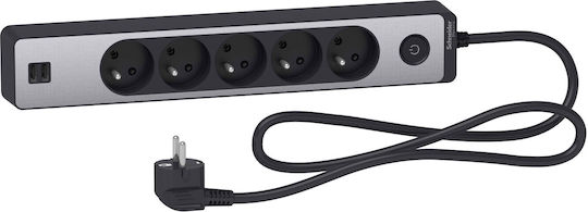 Schneider Electric Πολύπριζο 5 Θέσεων με 2 USB-A και Καλώδιο 1.5m Γκρι