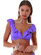 Padded Triangle Bikini Top with Ruffles Solids with Adjustable Straps Purple