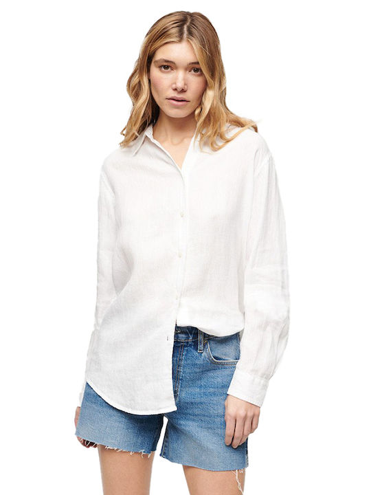 Superdry Casual Women's Linen Long Sleeve Shirt White