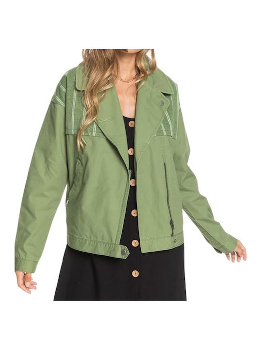 Roxy Women's Short Biker Jacket for Winter Green