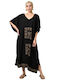 Women's Monochrome Kaftan with Gold Design Black 24113