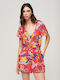 Beach Playsuit Damen Kurzärmelig Einteiler Shorts Rot