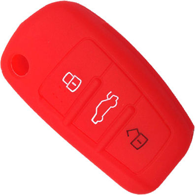 Car Key Cover Case made of with 3 Buttons for Audi in Red Color
