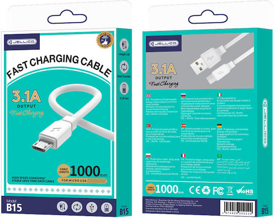 Jellico 1m Regular USB 2.0 to micro USB Cable White