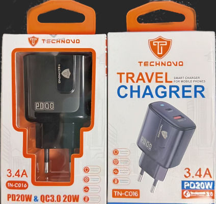 Technovo Încărcător Fără Cablu cu Port USB-A și Port USB-C Negruς