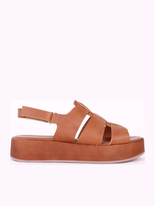 Barocco Leather Women's Flat Sandals Tabac Brown