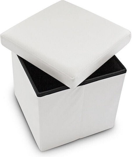 Hocker Für das Wohnzimmer Klappbar Leder White 38x38x38cm