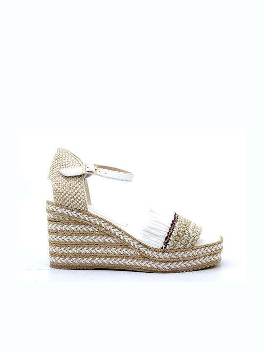 Weiße Leder Plateau-Espadrilles