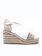 Weiße Leder Plateau-Espadrilles