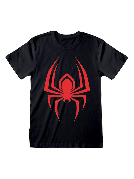 Tricou negru cu logo-ul atârnând al lui Marvel Miles Morales