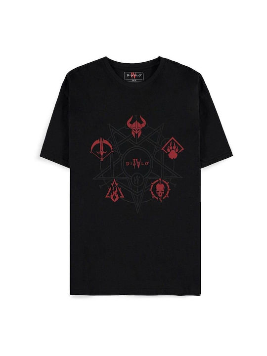 Tricou negru Diablo IV cu pictograme de clase