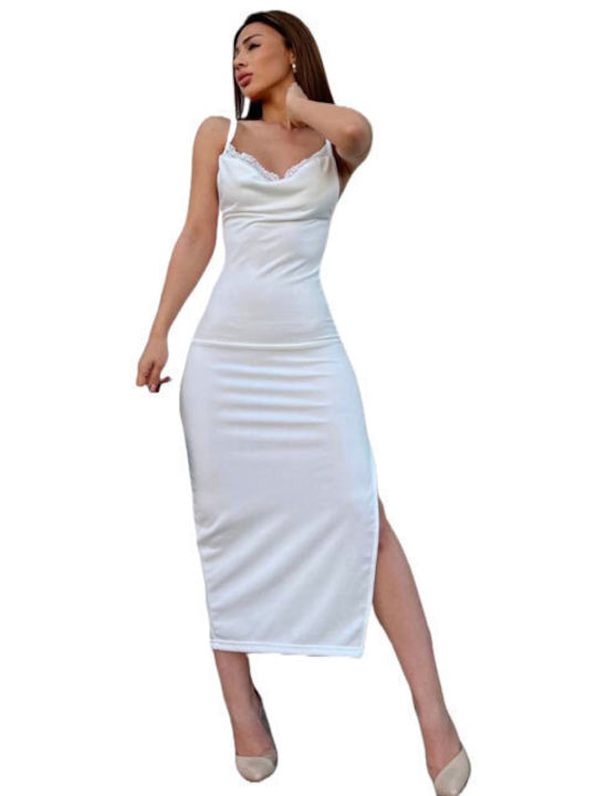 Midi-Kleid mit Spitzenverzierung Arabella Weiß