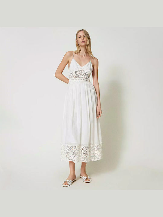 Μακρύ Λευκό Φόρεμα Μακραμέ Λεπτομέρειες