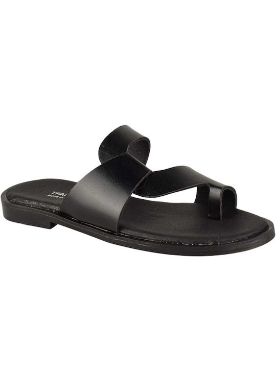 Yfantidis Women's Flat Sandals in Black Color